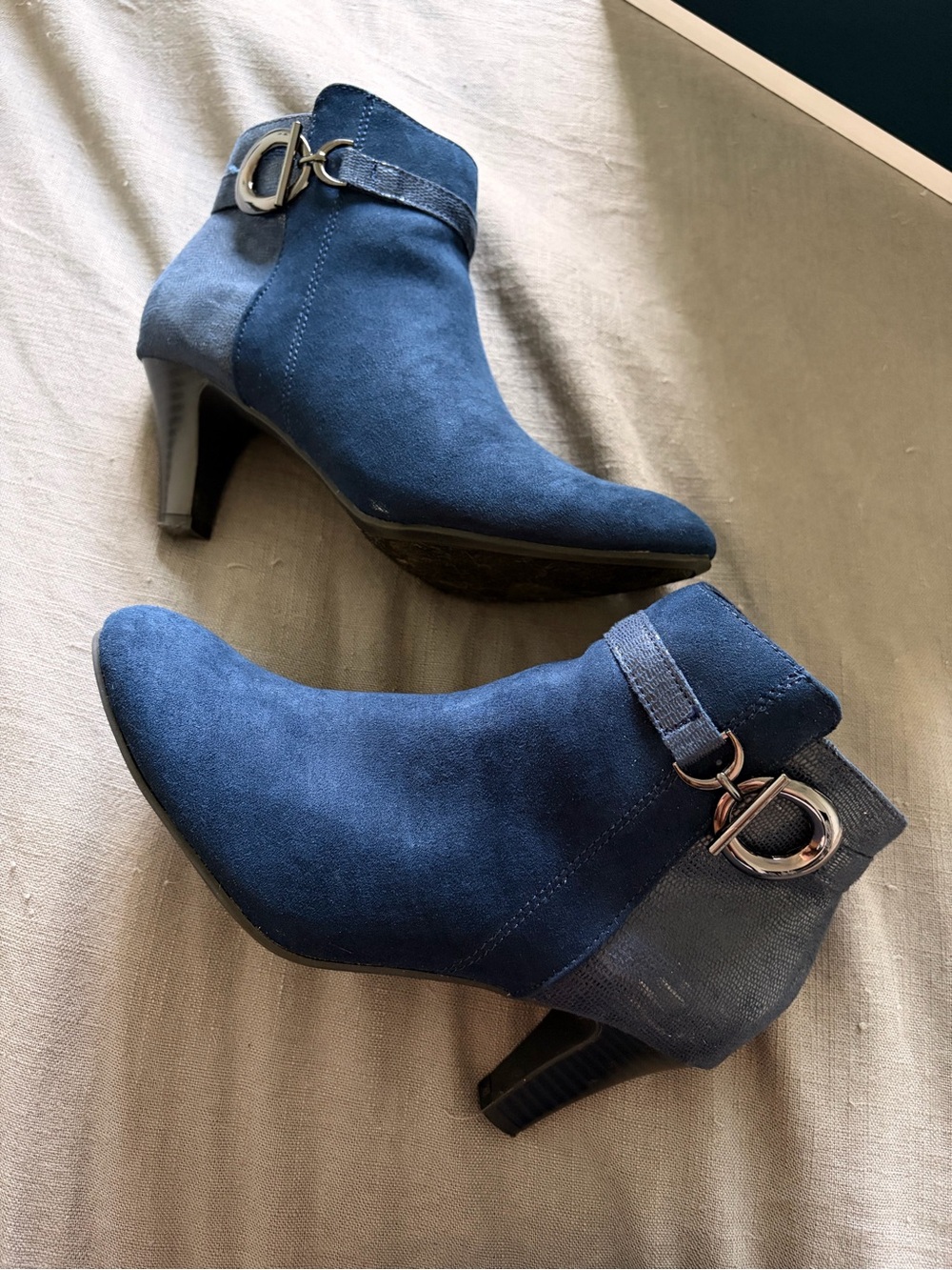 Karen Scott Blue Suede Ankle Booties with Silver Buckle